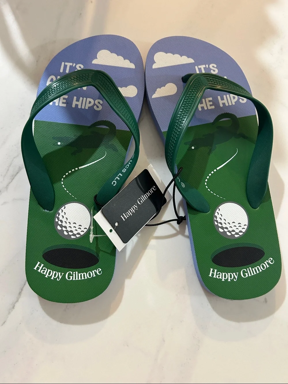Men’s Green & Blue Golf-Print Flip Flops